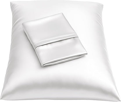 BLISSFORD Satin Pillowcase with Zipper for Hair and Skin Care, Feels Soft and Cool Like a Silk Pillowcase, White Satin Pillow Cases 2 Pack, Slik Pillow Cover, Queen Size - Set of 2