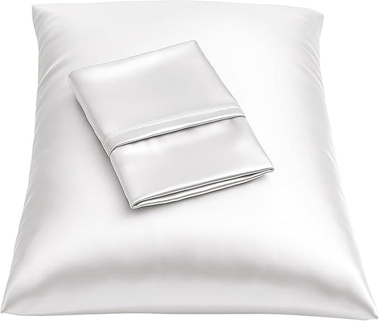 BLISSFORD Satin Pillowcase with Zipper for Hair and Skin Care, Feels Soft and Cool Like a Silk Pillowcase, White Satin Pillow Cases 2 Pack, Slik Pillow Cover, Queen Size - Set of 2