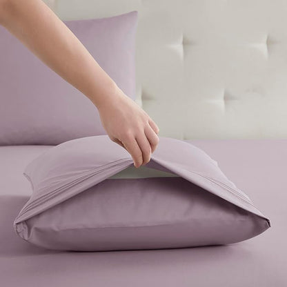 Clara Clark Bed Sheets, Premier 1800 Series Bed Sheet Set, Deep Pocket, Wrinkle, Fade, Stain Resistant, Luxury Soft Bedding Sheets & Pillowcases, California King, Dusty Purple