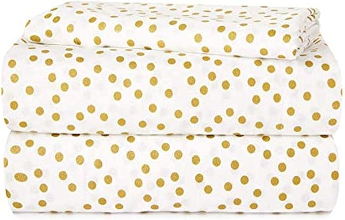 Heritage Kids 3-Piece Twin Sheet Set - Gold Dot Pattern, Soft and Cozy Bedding for Girls, Includes Fitted Sheet, Flat Sheet & Pillowcase, Durable and Easy Care