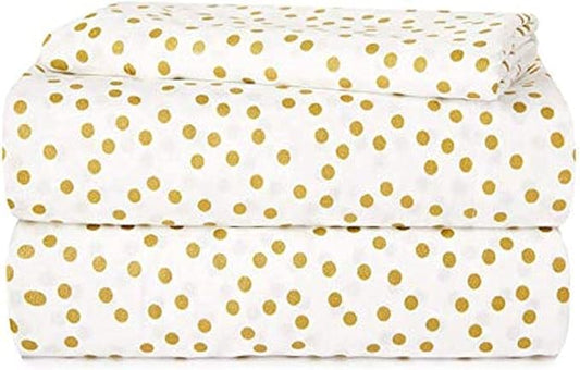 Heritage Kids 3-Piece Twin Sheet Set - Gold Dot Pattern, Soft and Cozy Bedding for Girls, Includes Fitted Sheet, Flat Sheet & Pillowcase, Durable and Easy Care