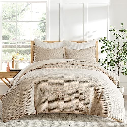 Levtex Home Cloud Waffle King/Cal King Comforter Set (106x94in) with 2 Pillow Shams (36x20in) - Solid Waffle Cotton Texture - Taupe - 100% Cotton King Size Comforter Set - Soft, Pre-Washed