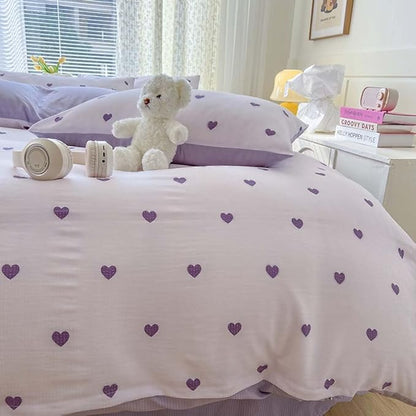 Nayoroom Purple Heart Duvet Cover Queen Size Cute Hearts Coquette Bedding Set Kids Girls Heart-Shaped Comforter Cover with Zipper Closure Soft Breathable Microfiber