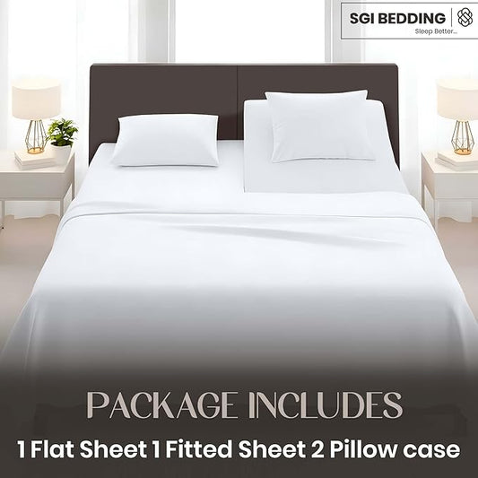 SGI bedding Adjustable Split Head Flex Top Queen 28" Microfiber Sheet Set – Ultra Soft, Cooling & Deep Pocket 15” Fitted, 4-Piece Breathable & Durable Bedding Set for Split Queen Beds -White