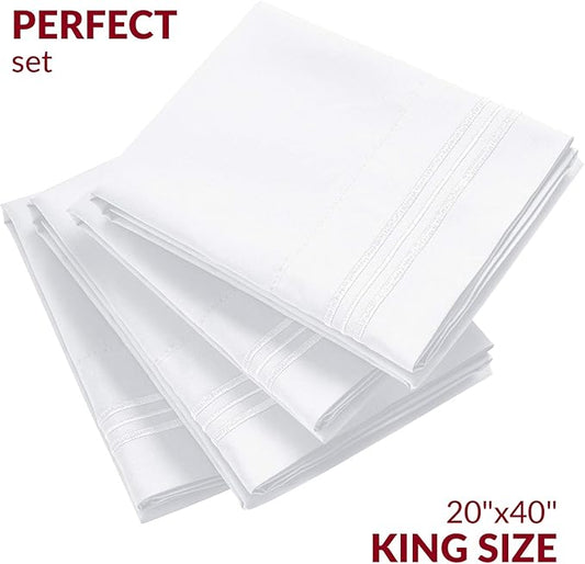 Mellanni Pillow Cases Set - 4 PC Iconic Collection Pillowcases - Hotel Luxury, Extra Soft, Cooling Pillow Covers - Wrinkle, Fade, Stain Resistant (King 20" x 40", White)