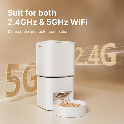 Automatic Cat Feeder with WiFi-5Ghz, APP Control Timed Cat Dry Food Dispenser with Remote Feeding, 5L Auto Pet Feeder up to 10 Meals 1-15 Portion Control Per Day, Auto Dog Feeders for Cats Dog