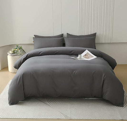 Houseri Dark Grey Comforter Set King Deep Gray Bedding Men Plain Grey Comforters Sets King Size for Women Solid Gray King Size Comforter Set Women Elegant Dark Gray Comforter Bed Blanket Quilts King