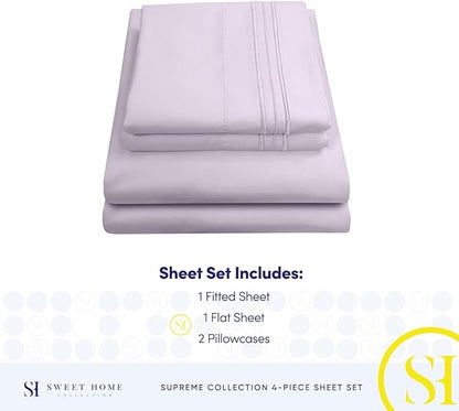 California King Sheet Sets - Breathable Luxury Sheets with Full Elastic & Secure Corner Straps Built In - 1800 Supreme Collection Cal King Deep Pocket Bedding Set, Sheet Set, California King, Lilac