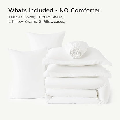 Bedsure Duvet Cover with Fitted Sheet King - 6 Pieces, Deep Pocket, Hotel Luxury Soft Double Brushed Bedding Set, 1 Duvet Cover, 1 Fitted Sheet, 2 Pillow Shams, 2 Pillowcases, NO Comforter, White