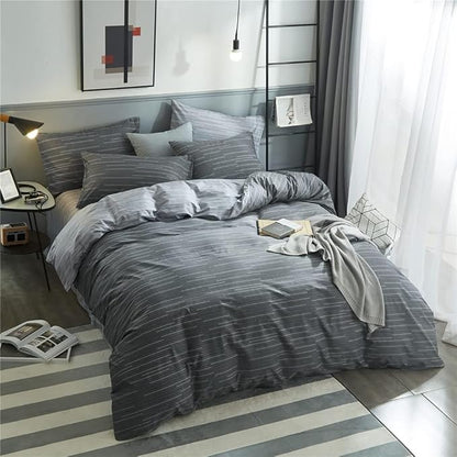 LifeTB 100% Cotton Striped Duvet Cover Set Full Size Geometric Grey Stripes Pattern Printed Bedding Set Modern Style Striped Comforter Cover for Men Boys Teens 1 Full Duvet Cover with 2 Pillowcases