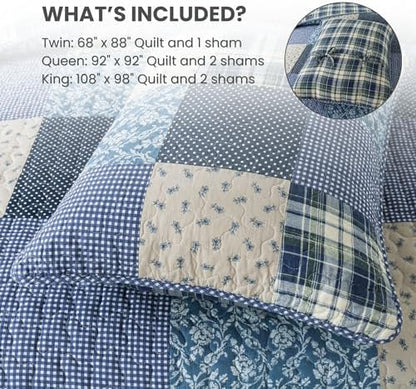SLPR - Blue Symphony Cotton Quilt Set, Patchwork Bedding, Twin with 1 Sham