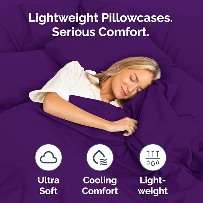 Body Pillowcases Set of 4-20x54 Long Body Pillow Case - Soft Body Pillow Cover for Sleeping & Side Sleepers - Comfy, Cozy Breathable & Fade Free - Machine Washable w/Envelope Enclosure - (Purple)