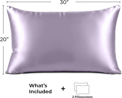 Satin Pillowcase 2 Pack - Queen Size (20"x30", Lavender) - Silky Pillow Cases for Hair and Skin - Satin Pillow Covers with Envelope Closure - Extra Soft Premium Microfiber