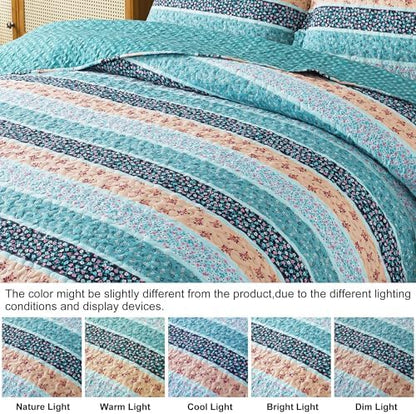 HoneiLife Quilt Sets Queen Size - 3 Piece Microfiber Quilts Lightweight Bedspreads Floral Coverlets Queen Quilt Bedding Sets for All Season Use