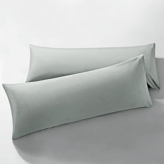 MILVOWOC 2Pcs Brushed Microfiber Body Pillowcases - 20 x 48 Inch, Silver Pillow Case Set Non Slip Envelope Pillow Cover with Moisture Absorption and Anti-Wrinkle
