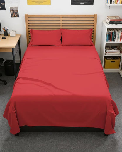 Full XL Bed Sheet - 4 Piece Full XL Bed Sheets Set - Soft, Breathable & Cooling - Hotel Luxury Bedding for Women, Men, Kids, Teens, Boys & Girls - Deep Pockets, Comfy, Cozy, Fade & Wrinkle Free - Red