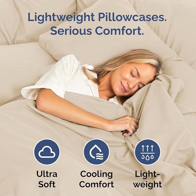 Standard Pillow Cases Set of 4 - Ultra Soft Hotel Quality Pillowcase Covers - Comfy Cozy Bedding for Women, Men, Kids & Teens - Machine Washable Pillow Protectors - 4 Piece Set - Standard Size Wheat