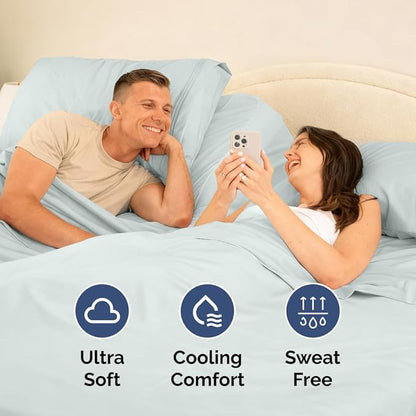Flex Top Split Head King 4 Piece Sheet Set - Comfy Breathable & Cooling Bed Sheets Set - Hotel Luxury Bedding for Women, Men, Kids, Teens, Boys & Girls - Deep Pockets, Ultra-Soft - Oeko-Tex - Ice Blue