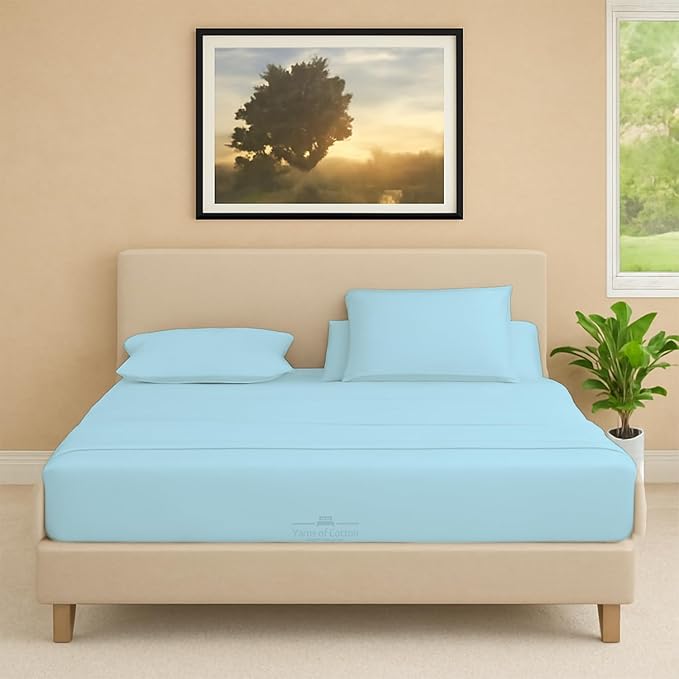 Split Head Flex 2 Qty Fitted Sheet for Adjustable Bed, Queen 28" Split Down from The Top, 100% Egyptian Cotton 600 Thread Count, 18" Deep Pocket, Super Soft Wrinkle Free, Light Blue
