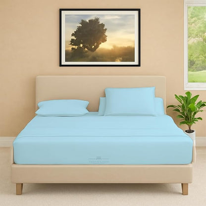 Split Head Flex 2 Qty Fitted Sheet for Adjustable Bed, Queen 28" Split Down from The Top, 100% Egyptian Cotton 600 Thread Count, 18" Deep Pocket, Super Soft Wrinkle Free, Light Blue