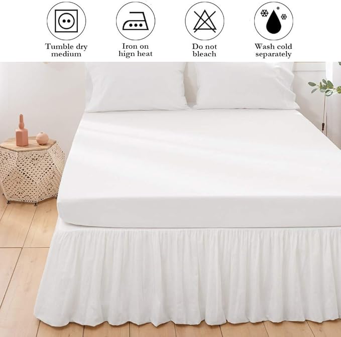BISELINA French Linen Bed Skirt with Pleated Frills 14-Inch Tailored Drop Natural Flax Cotton Blend Dust Ruffle Soft Cozy Farmhouse Bedding (14" Twin, White)