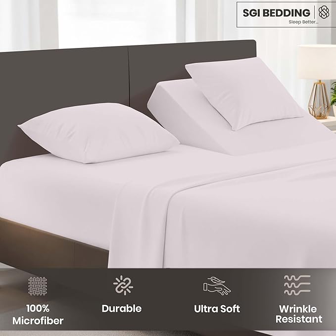 SGI bedding Adjustable Split Head Flex Top Queen 28" Microfiber Sheet Set Ultra Soft, Cooling & Deep Pocket 15 Fitted, 4-Piece Breathable & Durable Bedding Set for Split Queen Beds -Light Gray