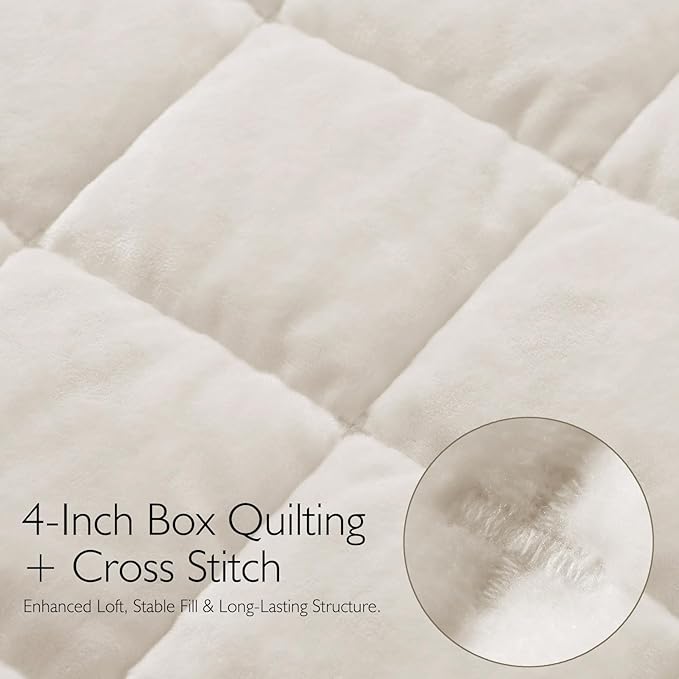 KASENTEX Greek Velvet Twin Quilt Set, 3× Softer Luxe Sheen, 100% Cotton Backing, 150GSM Down-Alternative Fill, Expanded 68×90" Coverage for Fuller Side Drape (1 Quilt + 1 Pillow Shams), Whisper White
