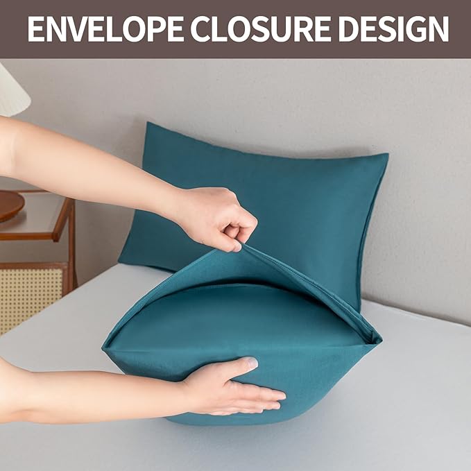 MINIPANDA Blue-Green Pillow Cases Set of 4 Queen Size - Super Soft, Smooth and Breathable Pillow Cases Queen- Envelope Design - Machine Washable Lightweight (20X30 Inches (4 Piece))