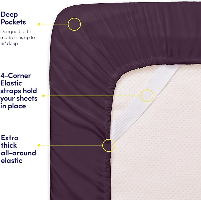 1500 Supreme Collection Full Sheet Sets Purple- Luxury Hotel Bed Sheets and Pillowcase Set for Full Mattress - Extra Soft, Elastic Corner Straps, Deep Pocket Sheets, Full Purple
