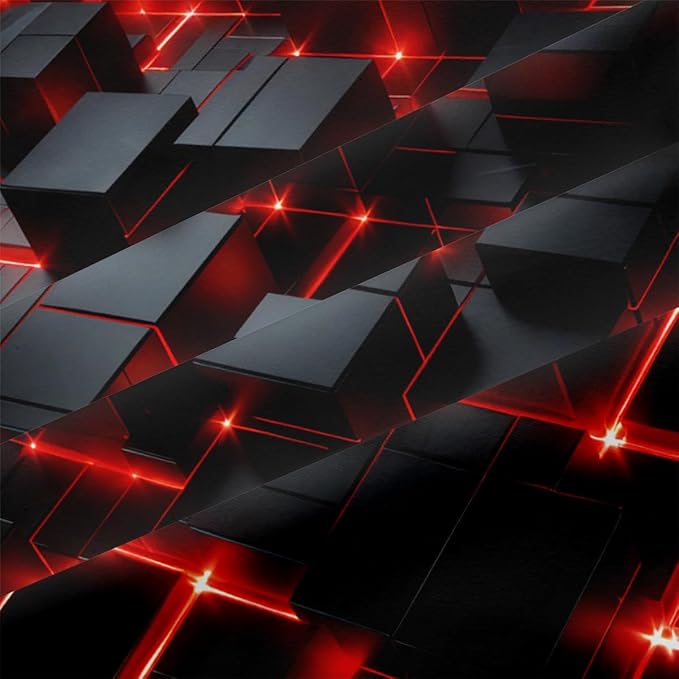 Red Black Geometric Comforter Set King Size 3D Stereoscopic Square Bedding Set Glowing Neon Geometry Bedding Sets 3 Piece Soft Microfiber Down Alternative Comforter Sets for All Season