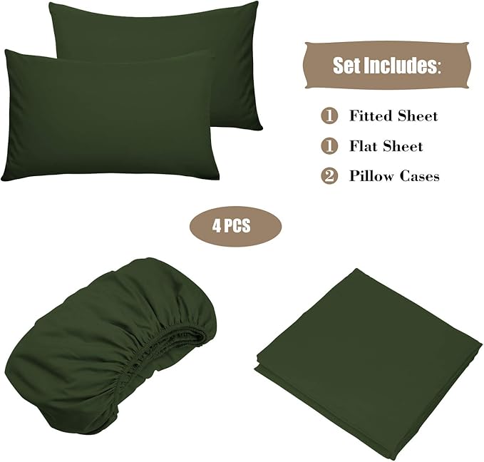 Best Season 4 Piece Bed Sheet Set (Queen Size Olive Green) 1 Flat Sheet,1 Fitted Sheet and 2 Pillow Cases,100% Brushed Microfiber 1800 Luxury Bedding,Deep Pockets,Extra Soft & Fade Resistant