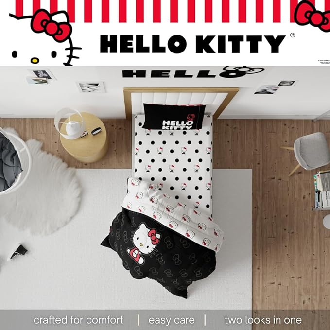 Collectibles Hello Kitty Polka Dot Bedding Super Soft Microfiber 3 Piece Twin Sheet Set, (Officially Licensed Product) by Franco