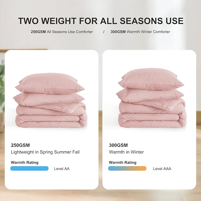 COTTEBED Light Pink Twin XL Comforter Set for College Girls, Ultra-Soft Lightweight Washed Cotton Twin Bedding Comforter Sets for Kids Women Student School Dorm All Season Use, Blush Pink Twin/Twin XL