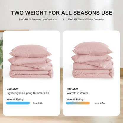 COTTEBED Fluffy Light Pink Comforter Set - Queen/Full Size - Ultra Soft Lightweight Washed Cotton Down Alternative - Blush Pink with Pillow Shams - All Season