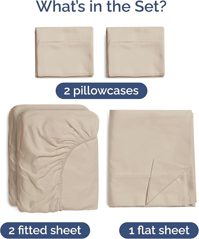 100% Rayon Derived From Bamboo - Bamboo Sheets Split King Size - Cooling Sheets for Split King - Ultra Soft Hotel Luxury Bedding - 1 Flat & 2 Fitted & 2 Pillowcases with 16 Inch Deep Pockets - Wheat
