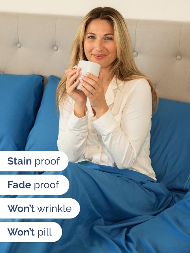 Extra Deep Cal King Sheet Set - 6 Piece Breathable and Cooling Sheets - Hotel Luxury Bedding for Women, Men, Kids & Teens - Easy & Secure Fit - Soft and Wrinkle Free - Extra Deep Pockets - Denim Blue
