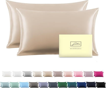 Silk Pillow Cases 2 Pack,Soft Breathable and Sliky Queen Size Pillow Cases Set of 2,Natural Mulberry Silk Pillowcase Set of 2 for Hair and Skin with Hidden Zipper (Champagne,20"X 30",2pcs)