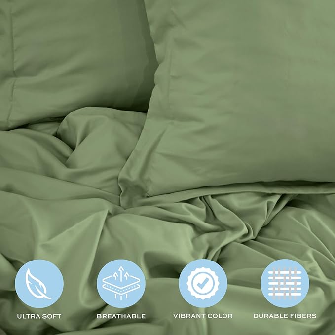 White Classic Sage Green Duvet Cover King Size, Microfiber Duvet Cover with Zipper, Duvet Cover Set with 2 Pillow Shams, Luxury Soft Comforter Cover King Size, 104 x 90 | Comforter Not Included