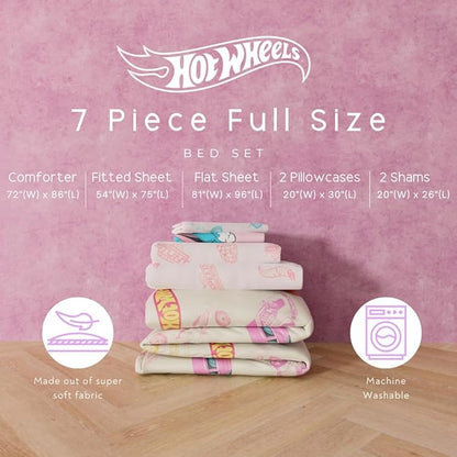 Hot Wheels Girls Kids Bedding Super Soft Comforter and Sheet Set with Sham, 7 Piece Full Size, (Officially Licensed Product) By Franco