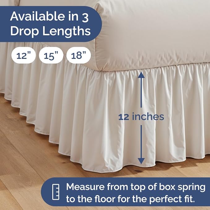 Bedskirt Full Size Ruffle - 12 inch Drop Dust Ruffle Bed Skirt with Platform - Ultra-Soft, Easy Fit, Premium Hotel Quality - Wrinkle, Fade & Shrink Resistant - for Women, Men, Kids and Teens - White
