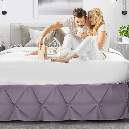 Nestl Grayish Purple Bed Skirt Queen Size, Pinch Pleat Queen Bed Skirt, 14" Inch Drop Queen Bedskirt, Hotel Quality Purple Bed Skirts, Microfiber Bedskirt for Queen Bed, Grayish Purple Queen Bed Skirt