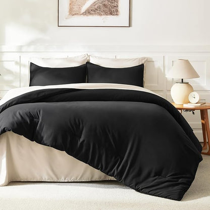 Litanika Black Comforter Set Queen Size, 3 Pieces Lightweight Solid Bedding Comforter Set, All Season Fluffy Bed Set (90x90In Comforter & 2 Pillowcases)