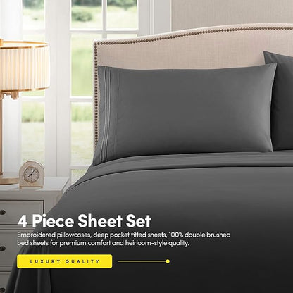1500 Supreme Collection King Sheet Sets Gray - Luxury Hotel Bed Sheets and Pillowcase Set for Mattress - Extra Soft, Elastic Corner Straps, Deep Pocket, Gray
