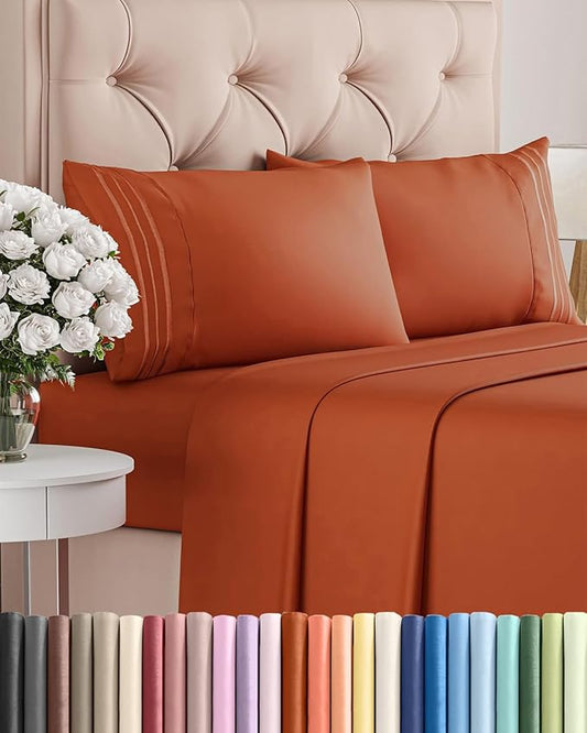 Cal King Size 4 Piece Sheet Set - Comfy Breathable & Cooling Bed Sheets Set - Hotel Luxury Bedding for Women, Men, Kids, Teens, Boys & Girls - Deep Pockets, Soft, Wrinkle Free - Oeko-Tex - Terracotta