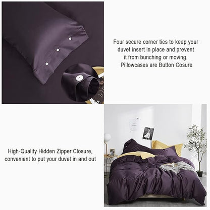 EAVD Solid Color Dark Purple Duvet Cover Queen Soft 100% Cotton Purple Bedding with 2 Button Pillowcases Luxury Modern Style Purple Comforter Set with Zipper Closure(NO Comforter)