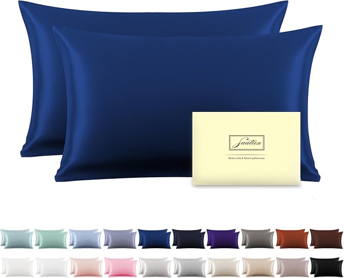 Silk Pillow Cases 2 Pack Soft Breathable and Sliky King Size Pillow Cases Set of 2,Natural Mulberry Silk Pillowcase Set of 2 for Hair and Skin with Hidden Zipper (Royal Blue,20"X 36",2pcs)