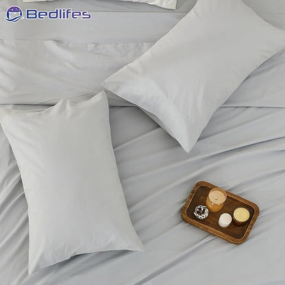 Bedlifes 100% French Pure Linen Sheets Queen Size Breathable and Cooling Flax Sheet Set Soft Durable and Moisture Wicking 16 Inch Deep Pocket-4 Piece(Queen,Grey)