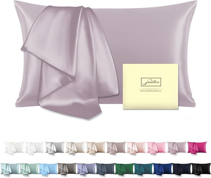 Natural Mulberry Silk Pillowcase for Hair and Skin Queen Size 20"X30" Pillow Case with Hidden Zipper Soft Breathable Smooth Cooling Silk Pillow Covers for Sleeping (Lavender,Queen,1Pcs)