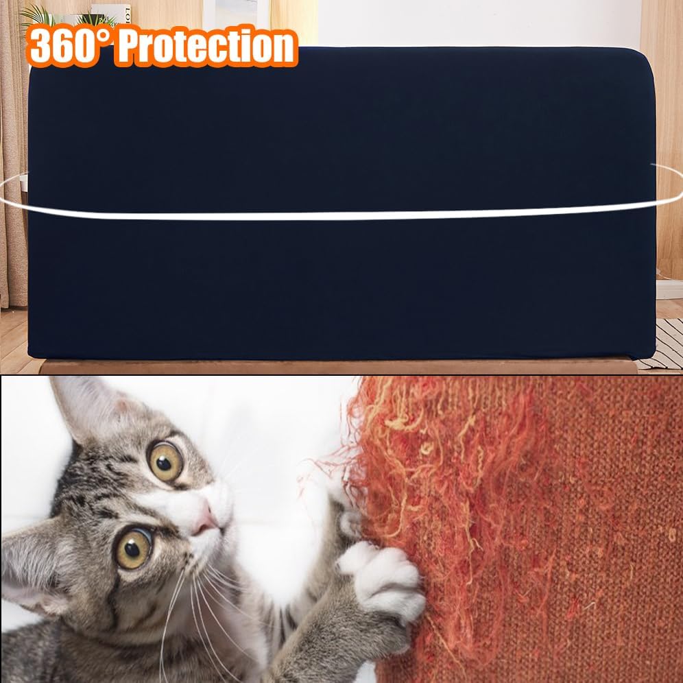 WOMACO Stretch Bed Headboard Slipcover 180 GSM Thick Fabric Solid Color Dustproof Bed Head Protector Cover for Bedroom Decor (Dark Blue, Queen)