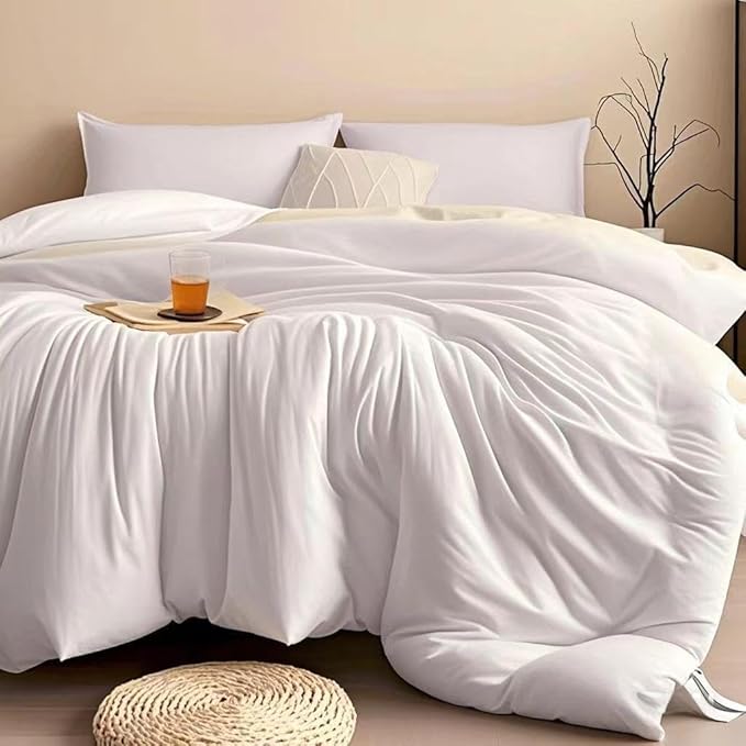 SDIII 3PCS White Full Size Comforter Set with 2 Pillowcases, Brushed Microfiber White Comforter Full Lightweight, All Season Soft Bedding Hotel Luxury